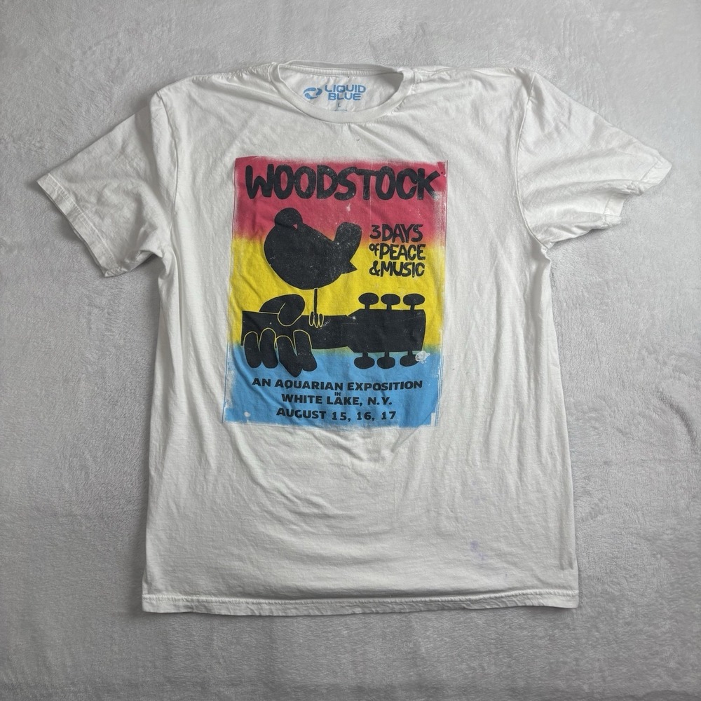 Liquid‎ Blue Woodstock White Lake Nevada White Shirt Graphic Men's Medium